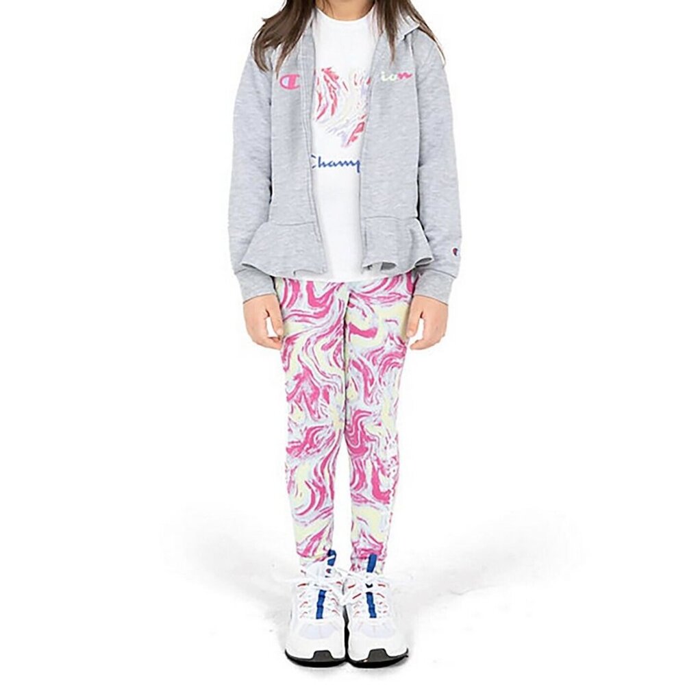 Champion Girls' 3T Lightweight Active Set; Jacket, Tee, Leggings Pink Gray 3T